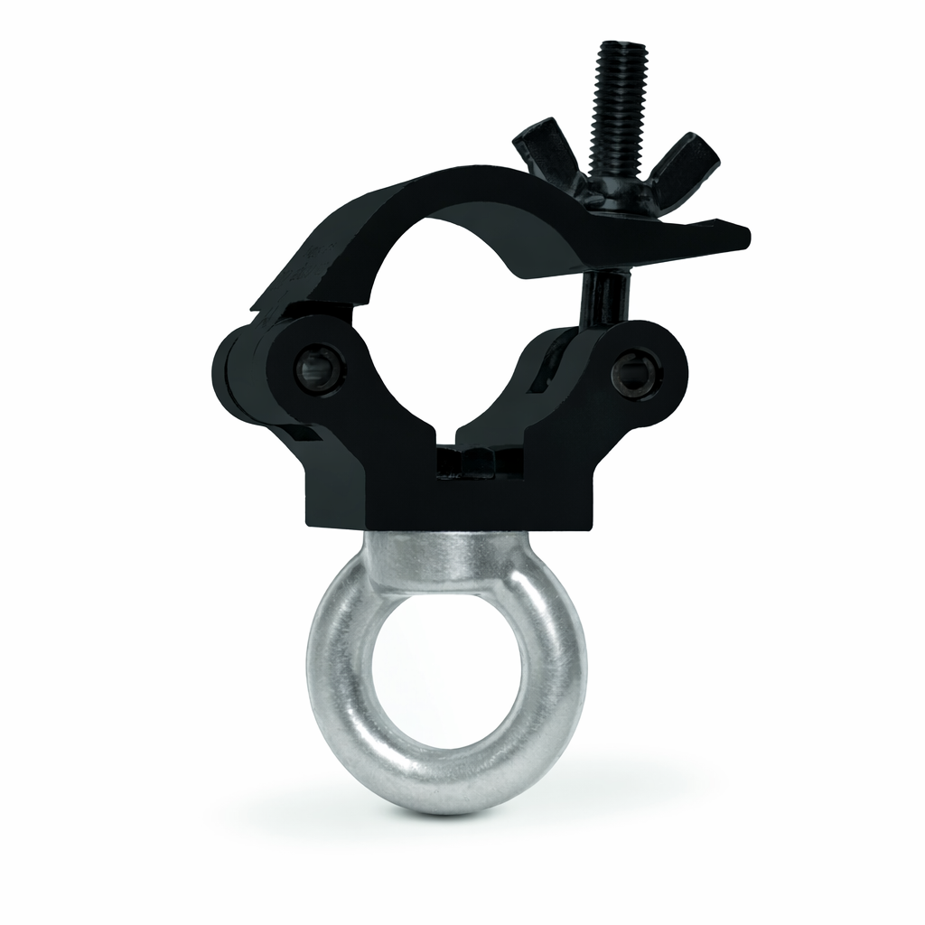 Truss clamp with silver lifting eye-SWL 340kg(SF5:1) for 48-51mm tube, black anodized