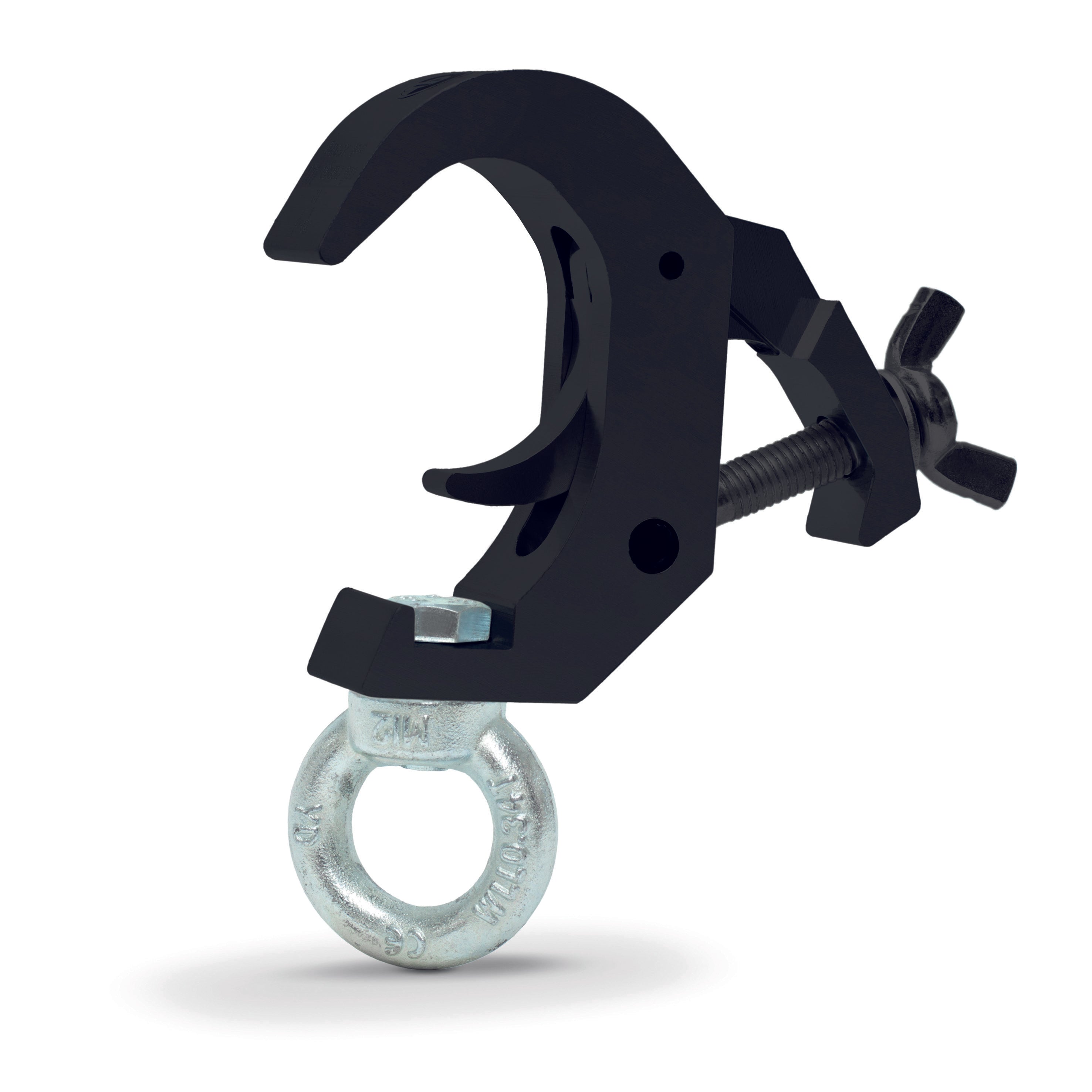 Quick truss clamp with silver lifting eye-SWL 360kg(SF8:1) for 38-51mm tube, black anodized