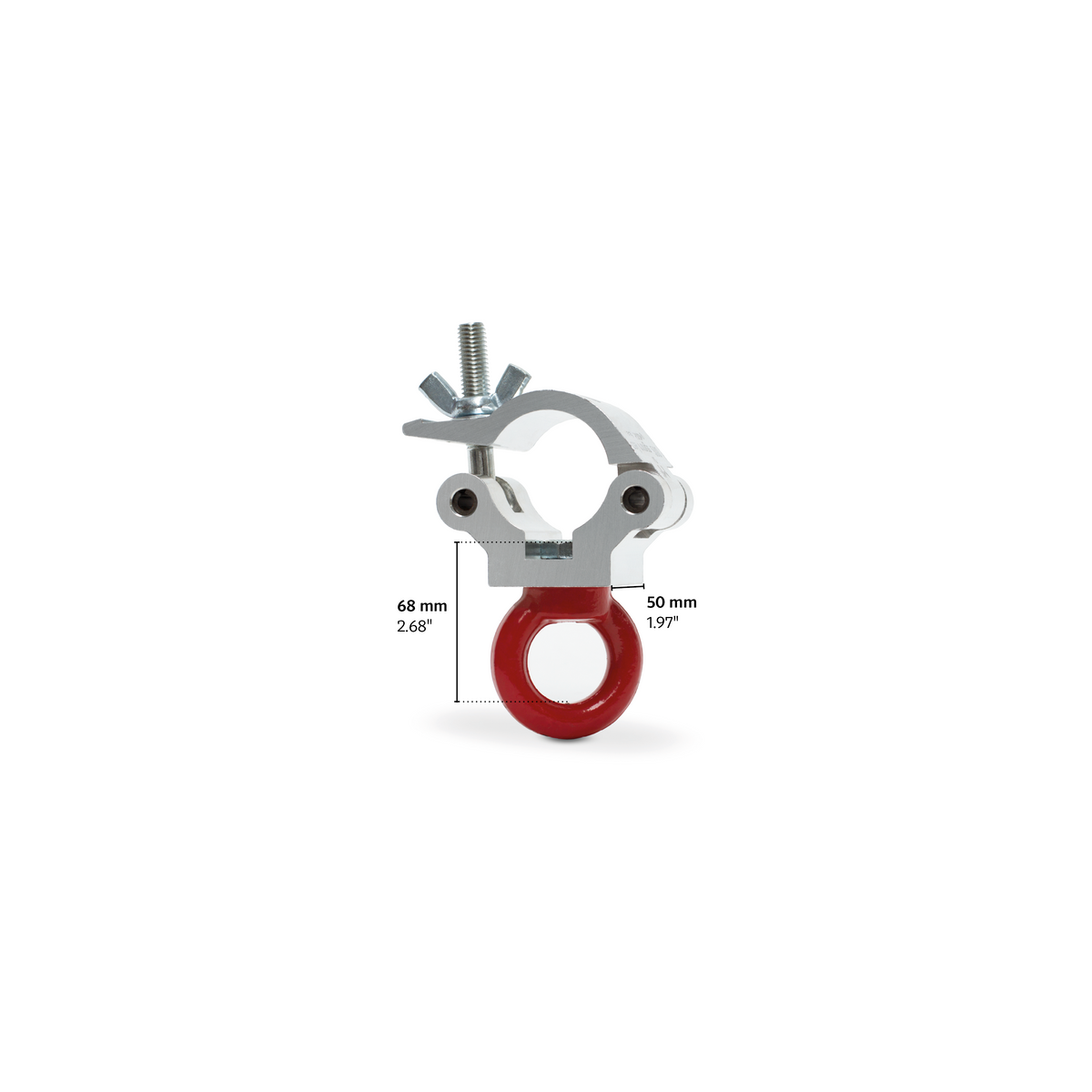 Truss clamp with red lifting eye-SWL 650kg(SF8:1) for 48-51mm tube, black anodized